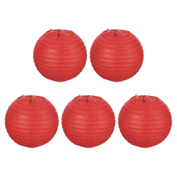 Uxcell 6" Paper Lanterns, Round Hanging Chinese/Japanese Lantern Decoration for Home Birthday Party, Red 5 Pcs