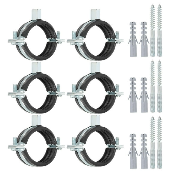 Uxcell 6 Pcs 1.7-2inch Heavy Duty Adjustable Split Ring Pipe Hanger, Silver/Black