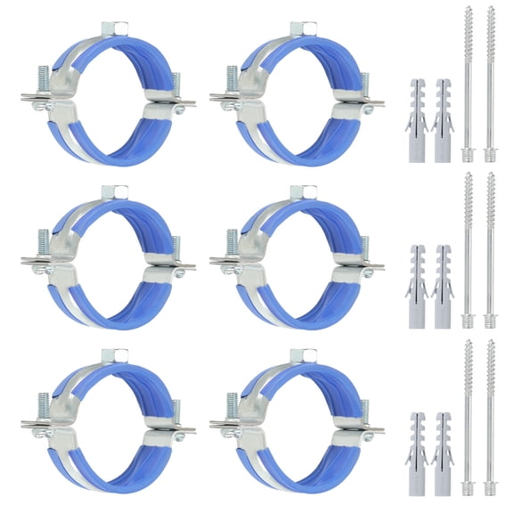 Uxcell 6 Pcs 1.7-2inch Heavy Duty Adjustable Split Ring Pipe Hanger, Silver/Blue