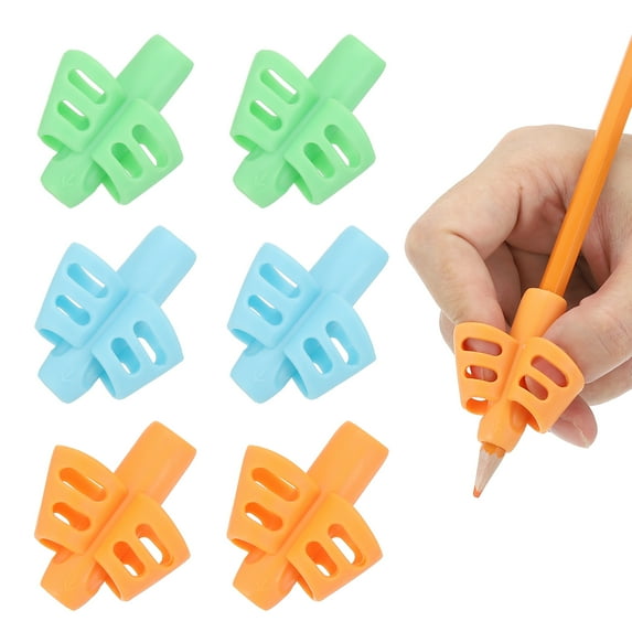 Uxcell 6 Pcs 2 Fingers Handwriting Pencil Grippers, Light Blue, Green, Orange