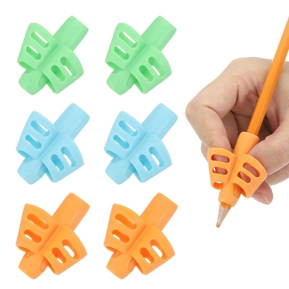 Uxcell 6 Pcs 2 Fingers Handwriting Pencil Grippers, Light Blue, Green, Orange