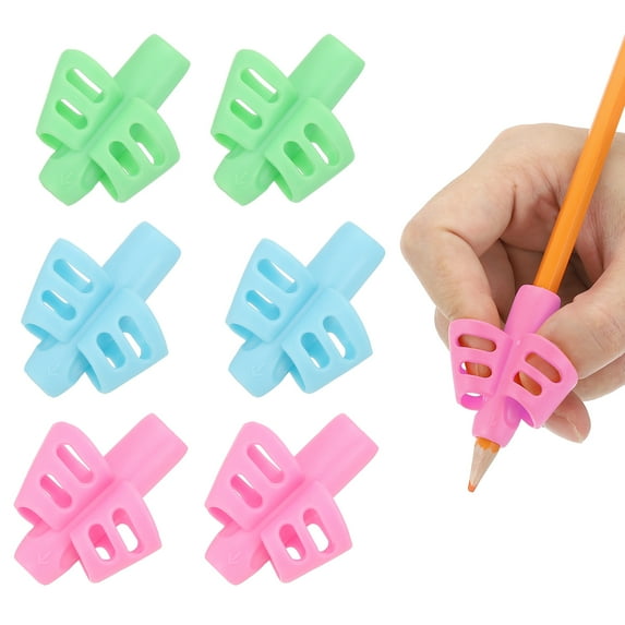 Uxcell 6 Pcs 2 Fingers Handwriting Pencil Grippers, Pink, Green, Light Blue