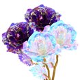 thumbnail image 1 of Uxcell 6 Pcs 24K Colorful Gold Rose, Artificial Roses Flowers Eternal Crystal Flower Gift for Mother's Day Thanksgiving Valentine's Day Anniversary Birthday Party, Rainbow White/Purple, 1 of 7