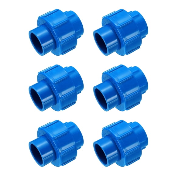 Uxcell 6Pcs 3/4" Union Coupling Pipe Fitting (Socket x Socket) Slip Union Coupling Adapter Schedule 40, EPDM O-Ring, Blue