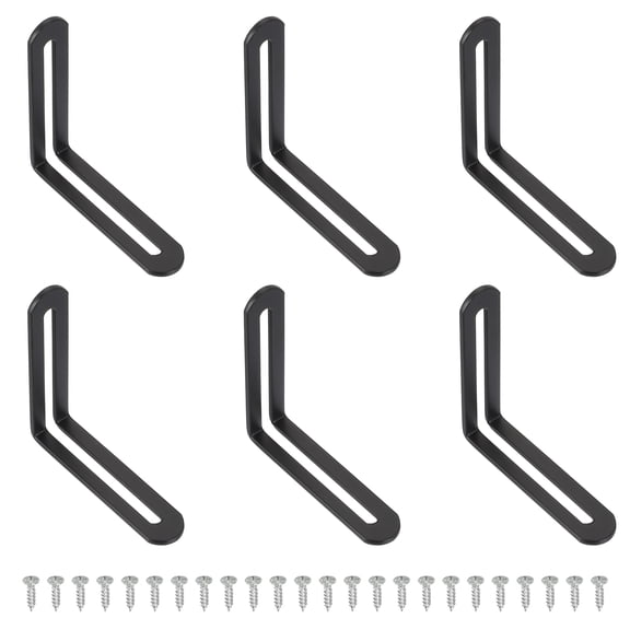 Uxcell 6 Pcs Adjustable Right Angle Brackets, Slotted L-Shape Corner Bracket 3.1"x0.7"x3.1", 90 Degree Steel l Bracket Support for Shelves, Wood Furniture Construction, Black