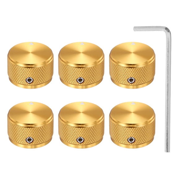 Uxcell 6 Pcs Aluminium Potentiometer Knobs, 1/4" (6mm) Universal Volume Tone Control Knobs for Guitar, Bass, Diamond 5/8" Gold