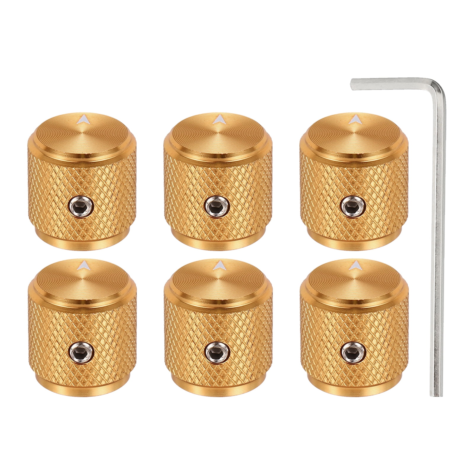 Uxcell 6 Pcs Aluminium Potentiometer Knobs, 1/4" (6mm) Universal Volume Tone Control Knobs with Arrow Indicator for Guitar, 1/2" Gold