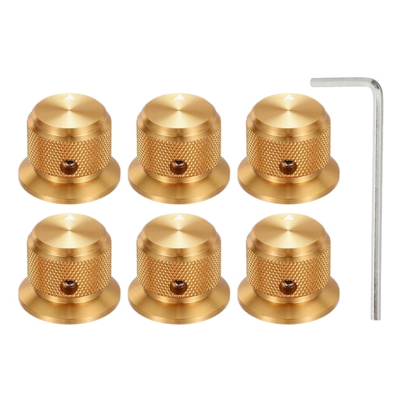 Uxcell 6 Pcs Aluminium Potentiometer Knobs, 1/4" (6mm) Universal Volume Tone Control Knobs with Arrow Indicator for Guitar, Bass, 3/4" Gold