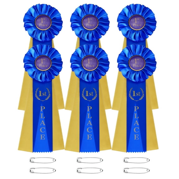 Uxcell 6 Pcs Award Ribbons, 1st Place Winner Prize Ribbon for Competition Sports Event, Blue
