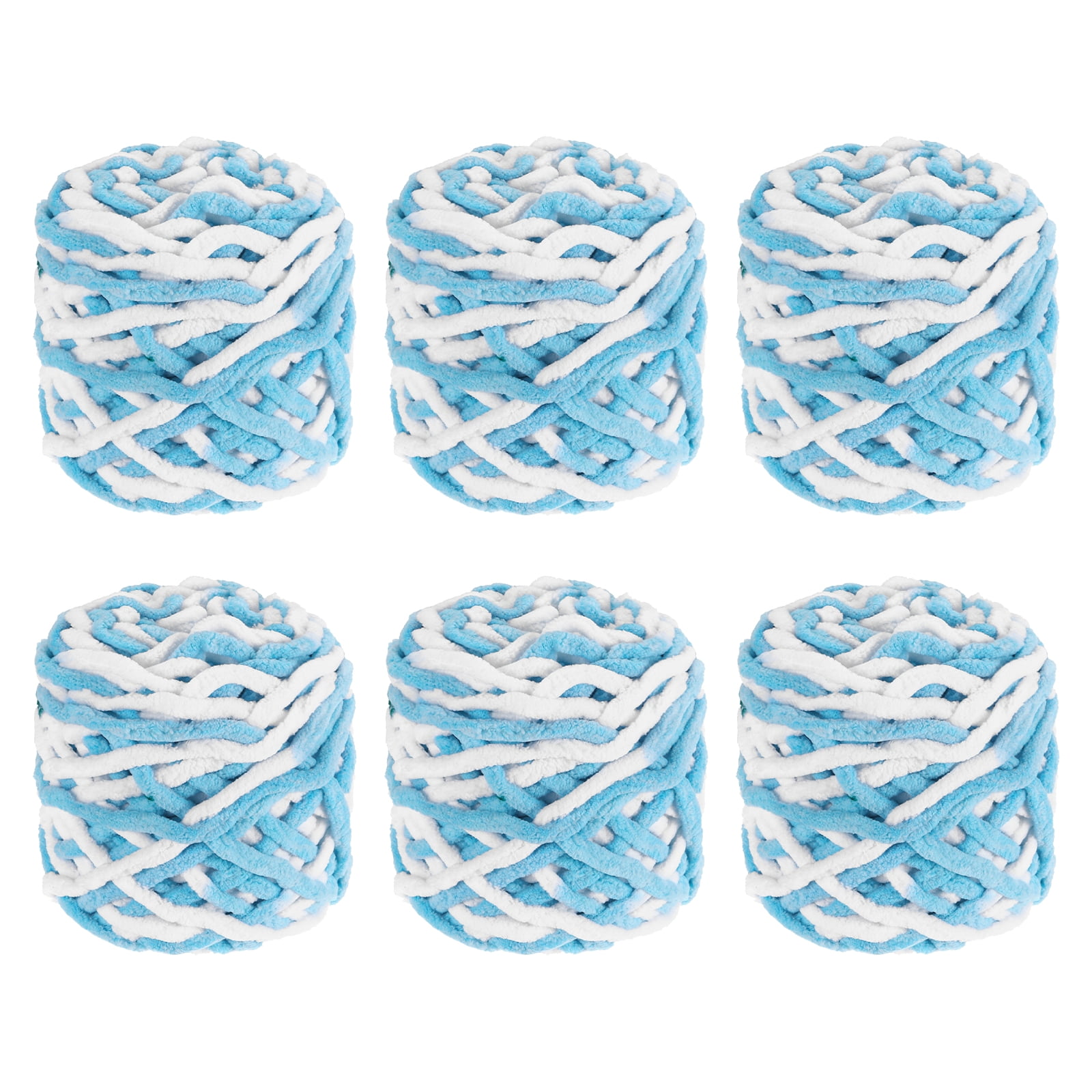 Uxcell 6 Pcs Blanket Yarn, 49 Yards Fluffy Velvet Plush Bulky Thick Chenille Chunky Yarn for Soft Velvet Blanket Shawl Scarf Crochet Hand Knitted Crafts, Blue-White