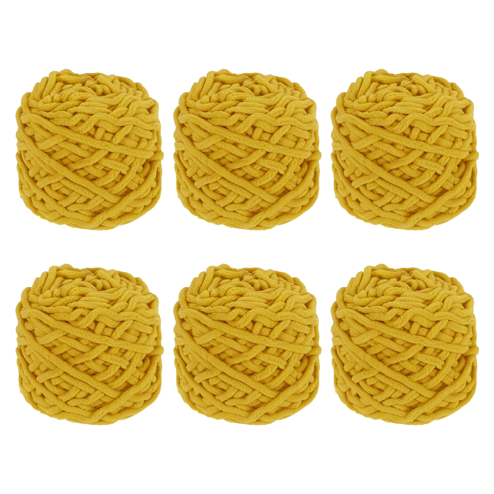 Uxcell 6 Pcs Blanket Yarn, 49 Yards Fluffy Velvet Plush Bulky Thick Chenille Chunky Yarn for Soft Velvet Blanket Shawl Scarf Crochet Hand Knitted Crafts, Dark Yellow