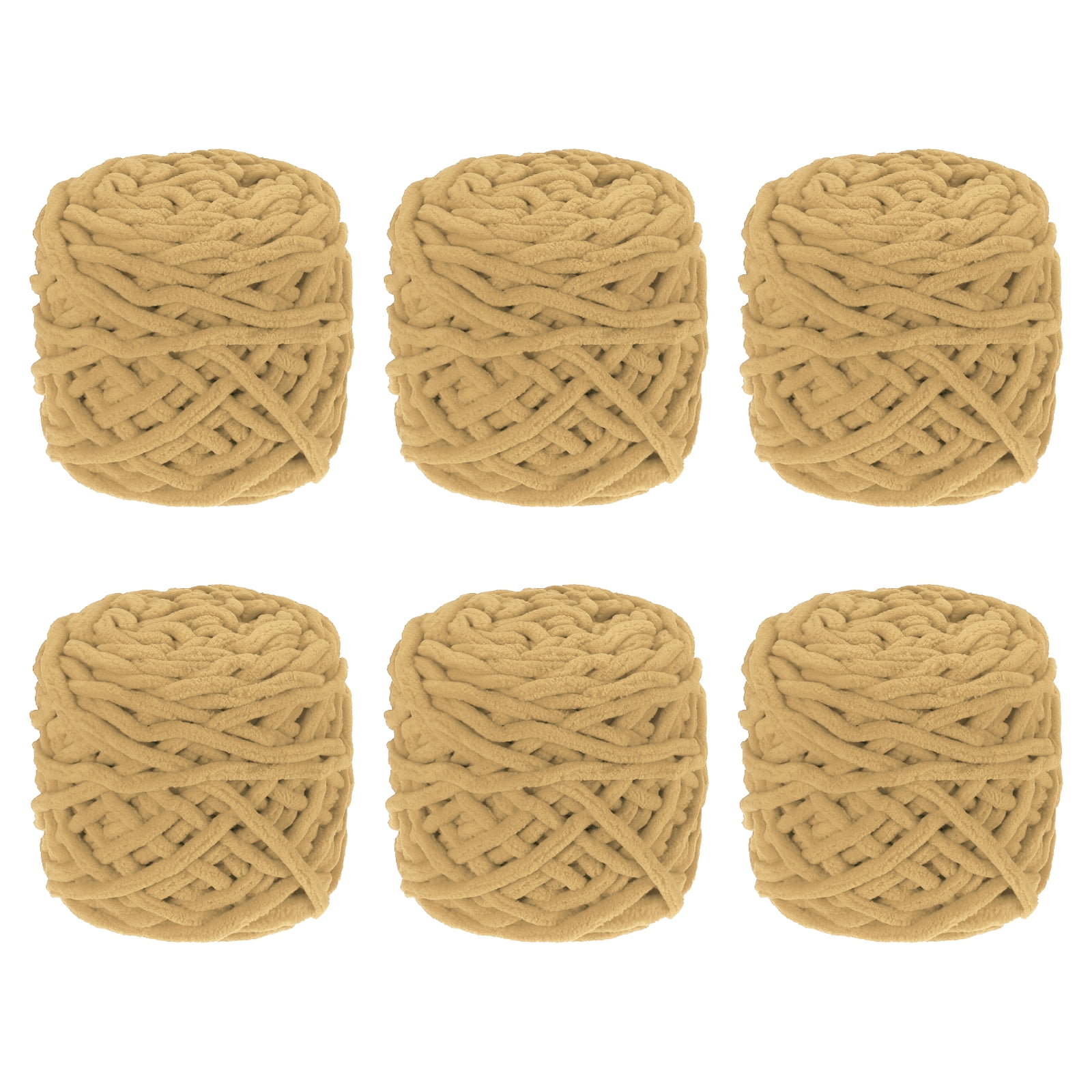 Uxcell 6 Pcs Blanket Yarn, 49 Yards Fluffy Velvet Plush Bulky Thick Chenille Chunky Yarn for Soft Velvet Blanket Shawl Scarf Crochet Hand Knitted Crafts, Khaki