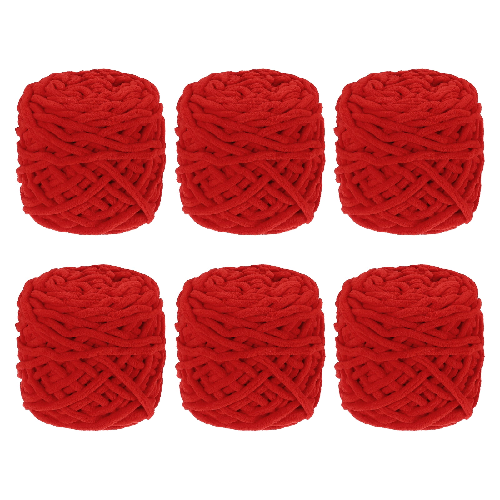 Uxcell 6 Pcs Blanket Yarn, 49 Yards Fluffy Velvet Plush Bulky Thick Chenille Chunky Yarn for Soft Velvet Blanket Shawl Scarf Crochet Hand Knitted Crafts, Red