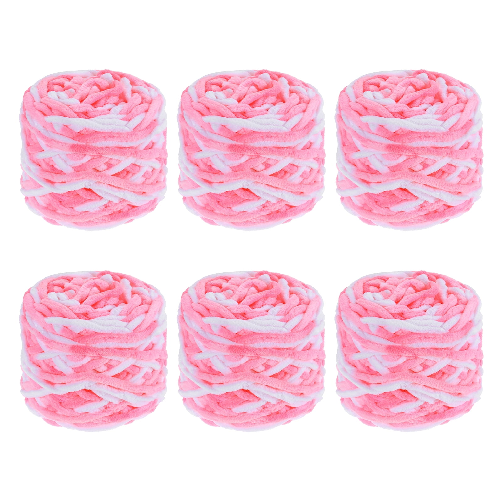 Uxcell 6 Pcs Blanket Yarn, 49 Yards Fluffy Velvet Plush Bulky Thick Chenille Chunky Yarn for Soft Velvet Blanket Shawl Scarf Crochet Hand Knitted Crafts, White-Pink