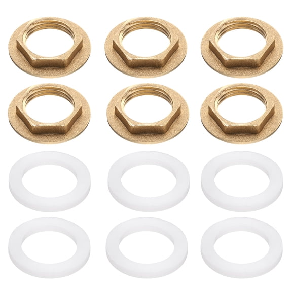 Uxcell 6 Pcs Brass Lock Nuts Pipe Fitting G1/2"-14 Female Hex Locknut Flange Single Hole Faucet Lock Nut with Washer