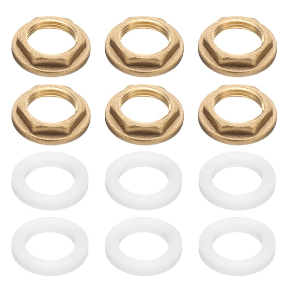 Uxcell 6 Pcs Brass Lock Nuts Pipe Fitting G3/8"-19 Female Hex Locknut Flange Single Hole Faucet Lock Nut with Washer