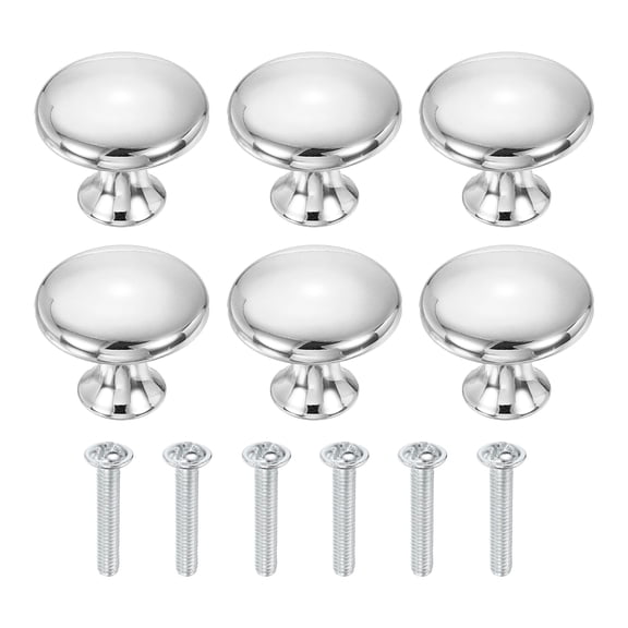 Uxcell 6 Pcs Cabinet Knobs, 1-3/16 Inch (30mm) Diameter Drawer Knob Polished Chrome, Round Ball Kitchen Knobs Handle with Screws for Kitchen Bedroom Cupboard Dresser, Silver