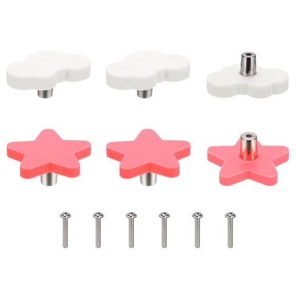 Uxcell 6 Pcs Cabinet Knobs, Clouds/Star Soft Rubber Cabinet Handle Silicon Cute Drawer Pulls with Screws Dresser Knob for Decoration Bedroom Wardrobe Dresser Drawer Nursery, White/Pink