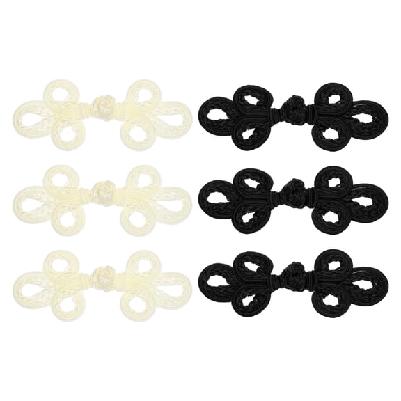 Uxcell 6 Pcs Chinese Knots Frog Buttons Closure for Sewing Coats and Cloaks, Black/Ivory