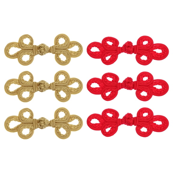 Uxcell 6 Pcs Chinese Knots Frog Buttons Closure for Sewing Coats and Cloaks, Camel/Dark Red