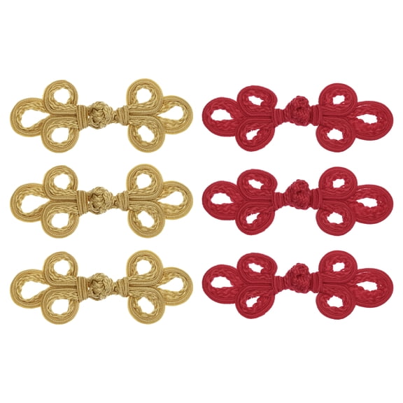 Uxcell 6 Pcs Chinese Knots Frog Buttons Closure for Sewing Coats and Cloaks, Camel/Maroon