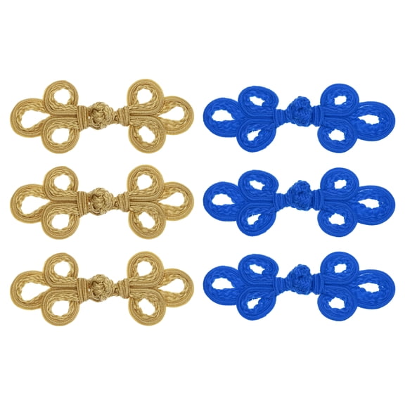 Uxcell 6 Pcs Chinese Knots Frog Buttons Closure for Sewing Coats and Cloaks, Camel/Navy Blue