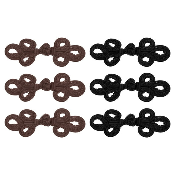 Uxcell 6 Pcs Chinese Knots Frog Buttons Closure for Sewing Coats and Cloaks, Dark Coffee/Black