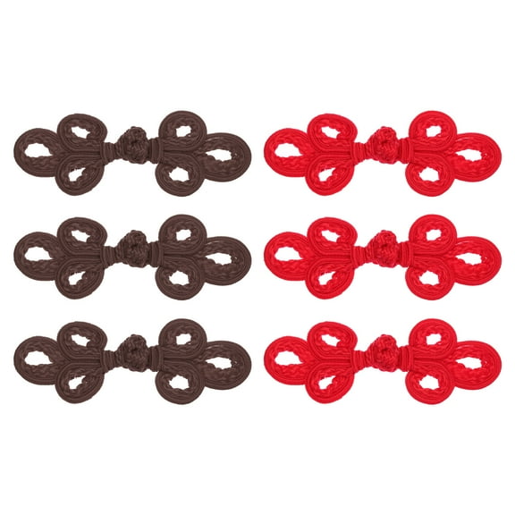 Uxcell 6 Pcs Chinese Knots Frog Buttons Closure for Sewing Coats and Cloaks, Dark Coffee/Dark Red