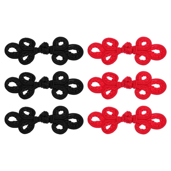 Uxcell 6 Pcs Chinese Knots Frog Buttons Closure for Sewing Coats and Cloaks, Dark Red/Black