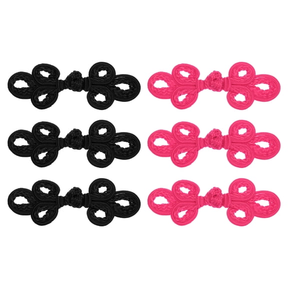 Uxcell 6 Pcs Chinese Knots Frog Buttons Closure for Sewing Coats and Cloaks, Dark Rose/Black