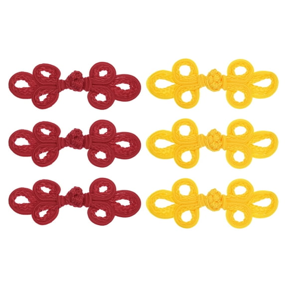 Uxcell 6 Pcs Chinese Knots Frog Buttons Closure for Sewing Coats and Cloaks, Maroon/Light Yellow