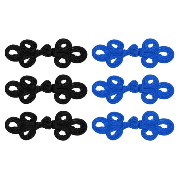 Uxcell 6 Pcs Chinese Knots Frog Buttons Closure for Sewing Coats and Cloaks, Navy Blue/Black