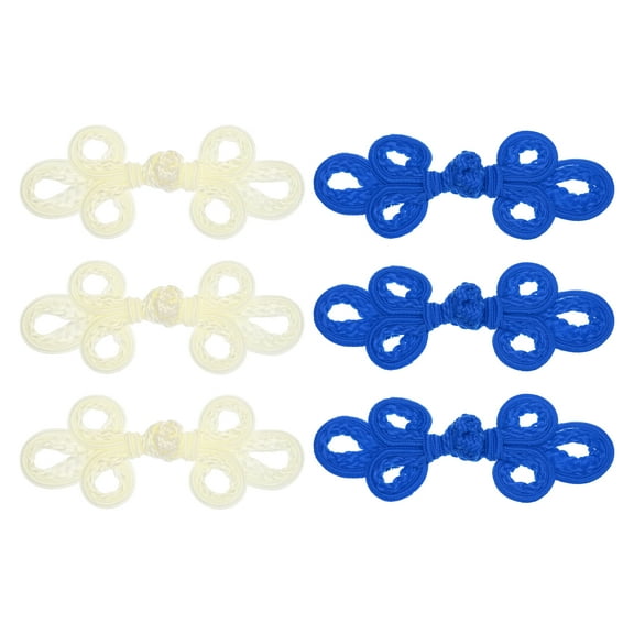 Uxcell 6 Pcs Chinese Knots Frog Buttons Closure for Sewing Coats and Cloaks, Navy Blue/Ivory