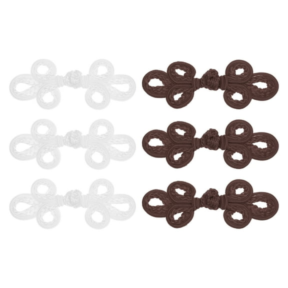 Uxcell 6 Pcs Chinese Knots Frog Buttons Closure for Sewing Coats and Cloaks, White/Dark Coffee