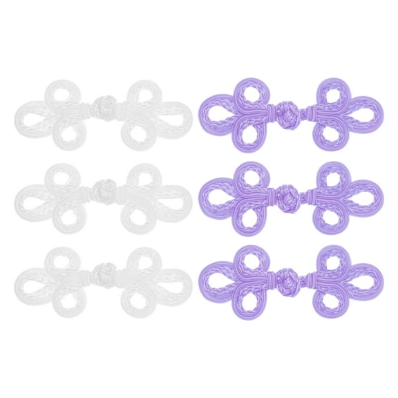 Uxcell 6 Pcs Chinese Knots Frog Buttons Closure for Sewing Coats and Cloaks, White/Light Purple