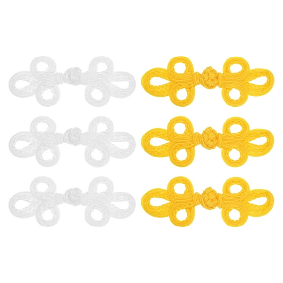 Uxcell 6 Pcs Chinese Knots Frog Buttons Closure for Sewing Coats and Cloaks, White/Light Yellow