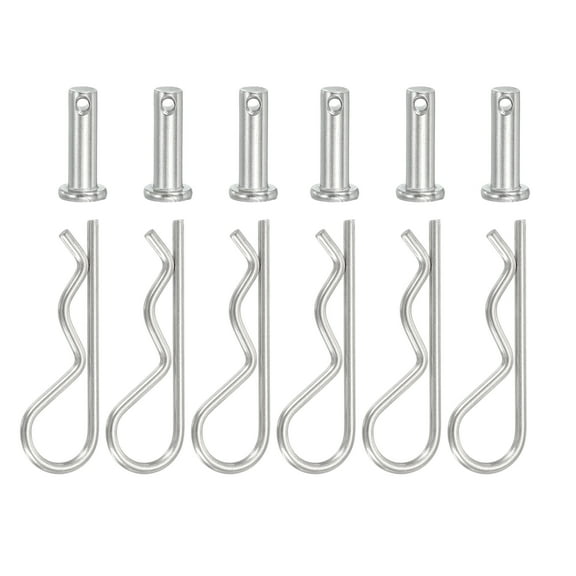 Uxcell 6 Pcs Clevis Pin with R Shaped Spring Cotter M6x20mm Single Hole Clevis Pin with R - Clip Fits for Automotive