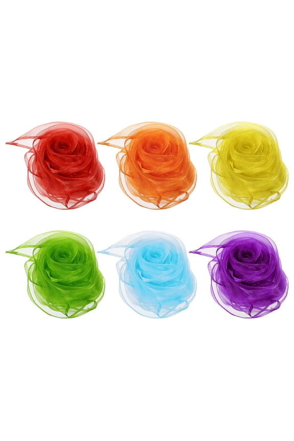 6 Pcs Dance Scarves 24x24" Juggling Scarves, Red Yellow Light Blue Green Purple Orange