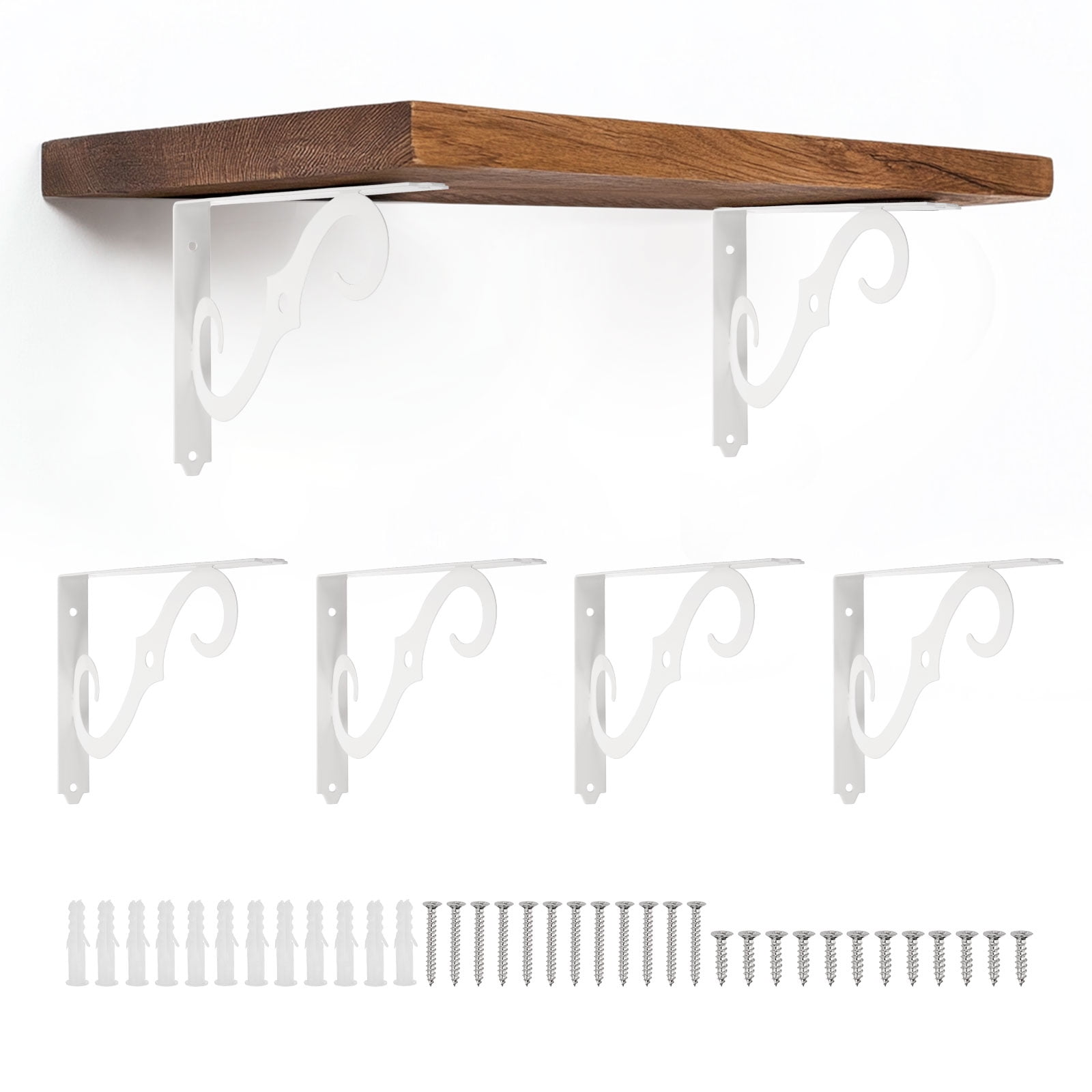 Uxcell 6 Pcs Decorative Shelf Brackets, 10" x 7" Heavy Duty Floating Shelf Brackets for Wall Bookshelves Shelves Support, White
