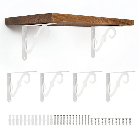 Uxcell 6 Pcs Decorative Shelf Brackets, 10" x 7" Heavy Duty Floating Shelf Brackets for Wall Bookshelves Shelves Support, White