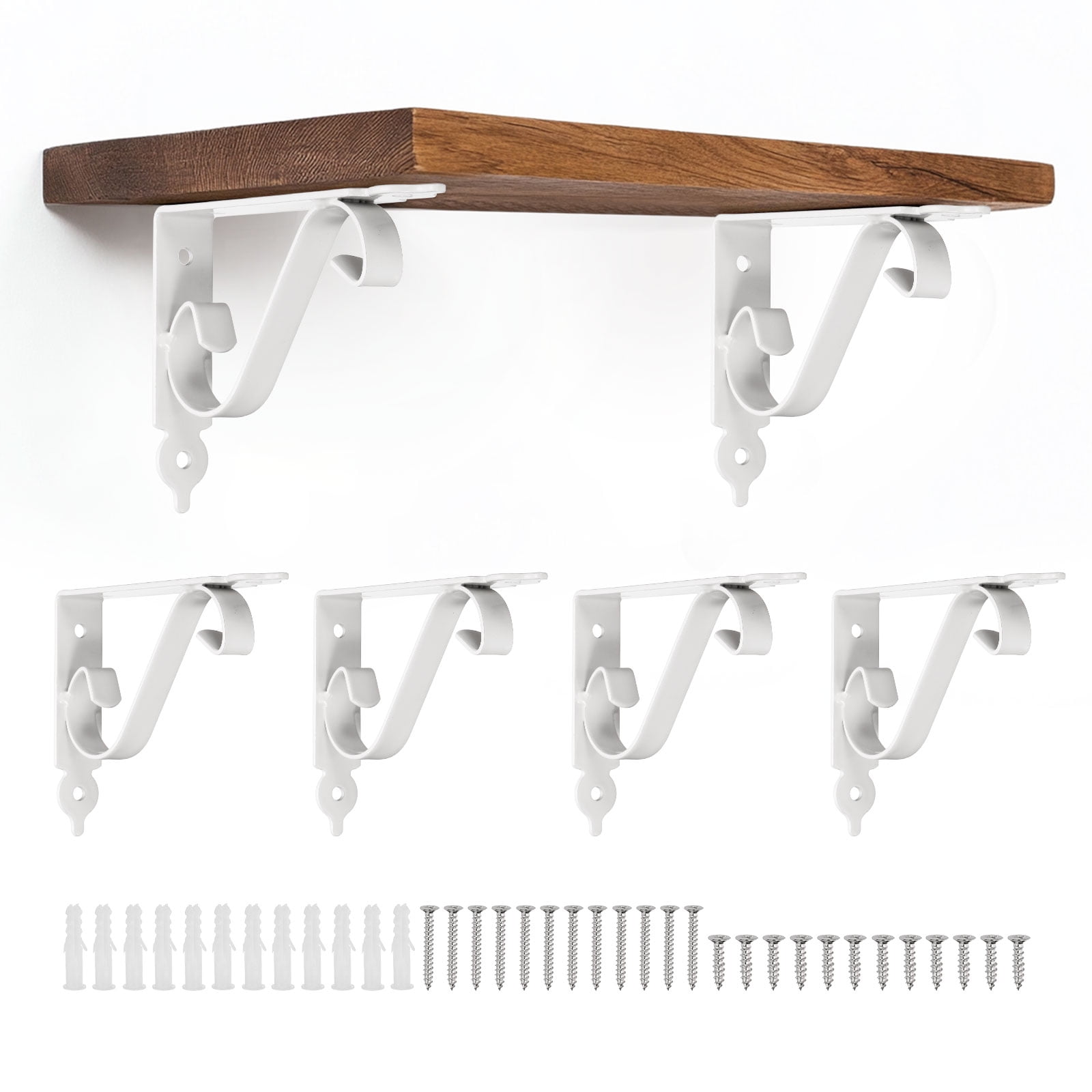 Uxcell 6 Pcs Decorative Shelf Brackets, 150mm/6 Inch Heavy Duty Floating Shelf Brackets for Wall Bookshelves Shelves Support, White