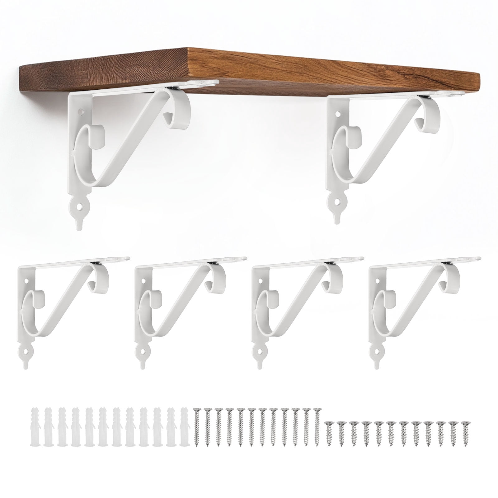 Uxcell 6 Pcs Decorative Shelf Brackets, 200mm/8 Inch Heavy Duty Floating Shelf Brackets for Wall Bookshelves Shelves Support, White