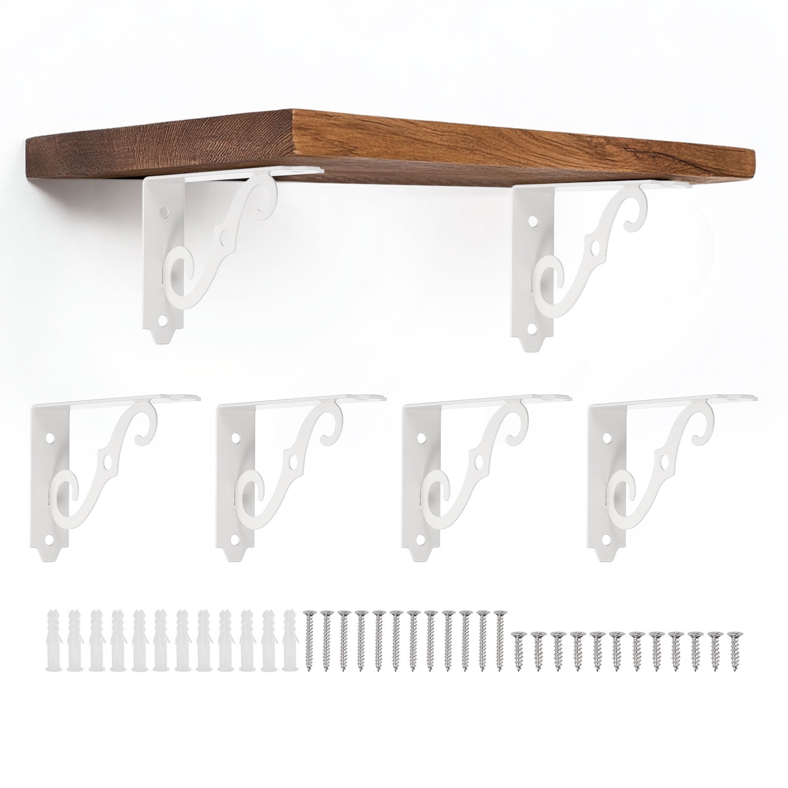 Uxcell 6 Pcs Decorative Shelf Brackets, 5" x 3" Heavy Duty Floating Shelf Brackets for Wall Bookshelves Shelves Support, White