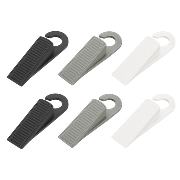 Uxcell 6 Pcs Doorstops, Rubber Hook Door Stopper Rubber Wedge Door Protector for Bottom of Door Carpet Hardwood Concrete Tile All Flooring Surfaces, Black/White/Gray