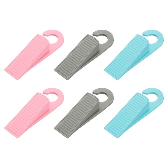 Uxcell 6 Pcs Doorstops, Rubber Hook Door Stopper Rubber Wedge Door Protector for Bottom of Door Carpet Hardwood Concrete Tile All Flooring Surfaces, Gray/Pink/Blue