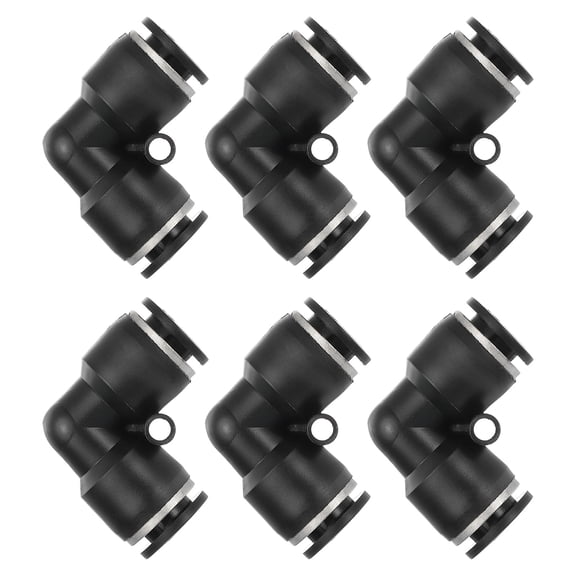 Uxcell 6 Pcs Elbow Union Push to Connect Fitting, 3/8" OD Tube Reducer Connector Quick Push Lock Adapter Air Hose Fitting for Pneumatic System Pipeline Connection, Black