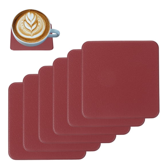 Uxcell 6 Pcs Faux Leather Coasters, 3.9 x 3.9" Square Coasters for Drinks Heat Resistant Waterproof Oil Proof Non Slip Cup Mat for Office Kitchen Bar Table Desk (Red)