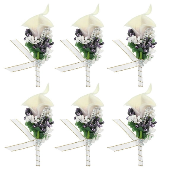 Uxcell 6 Pcs Groom Boutonnieres Lily Boutonnieres Pins for Men Wedding Ceremony Anniversary Party Lavender