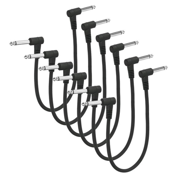 Uxcell 6 Pcs Guitar Patch Cables 12 Inch Pedal Board Cord 1/4 Inch Injection Round Head TS Right Angle Guitar Patch Effect Cable Cord for Instrument Effect Pedal Mixing Console, Black