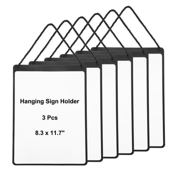 Uxcell 6 Pcs Hanging Sign Holder, A4 Vertical 8.3 x 11.7 inch Advertising Plastic Signage Display Clear Holder Frame for Retail, Supermarket, Cloth Store, Office Posting, Black